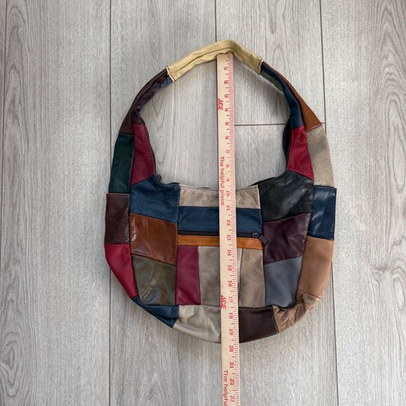 Women's Hobo Bag Purse Genuine Leather Multicolor Patchwork Vintage 90s Mexico - Picture 7 of 9